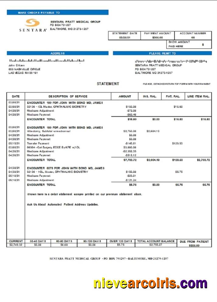 USA Sentara Pratt Medical Group billing statement